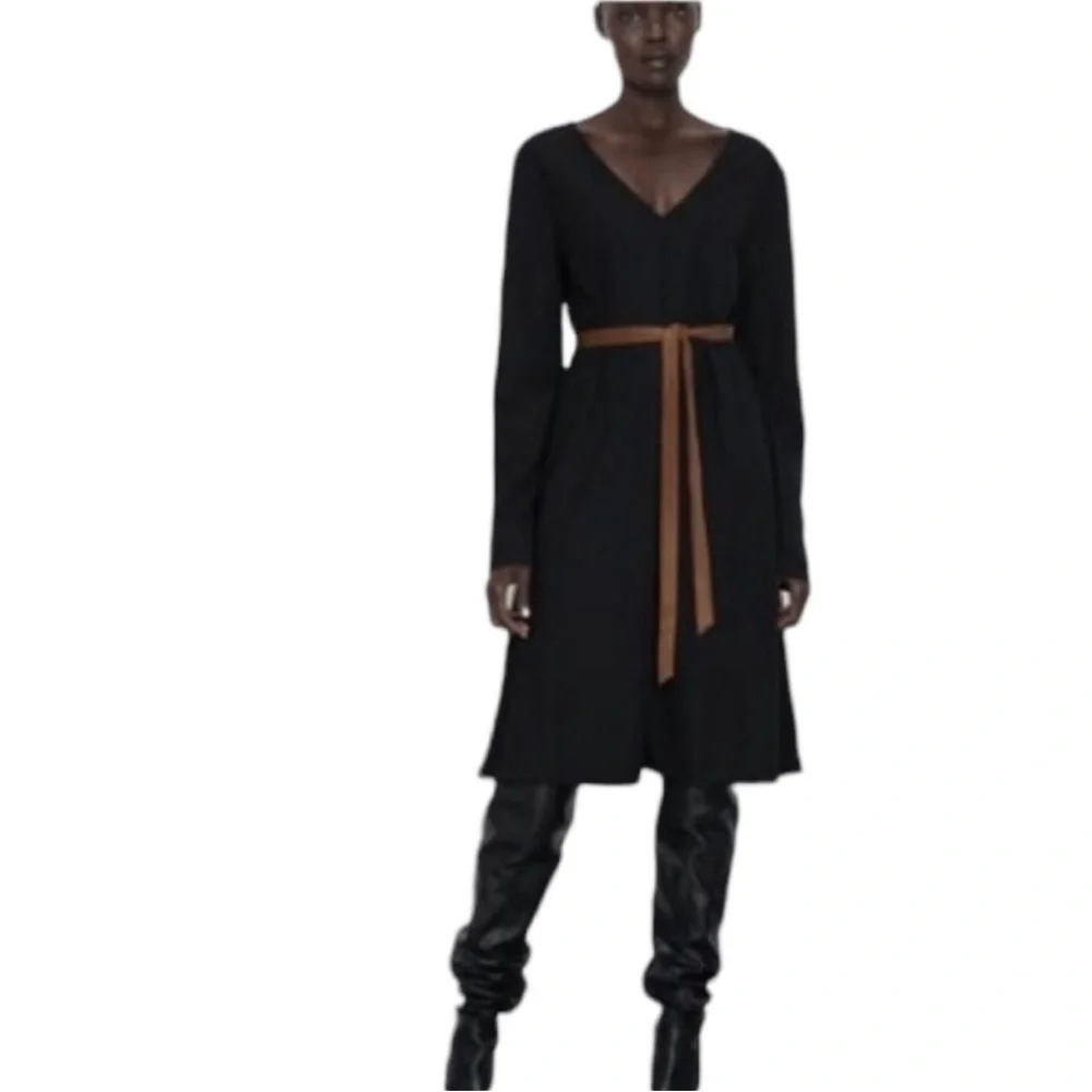 Zara Black Dress Double V-neck Sleeveless Sz small - Picture 6 of 6